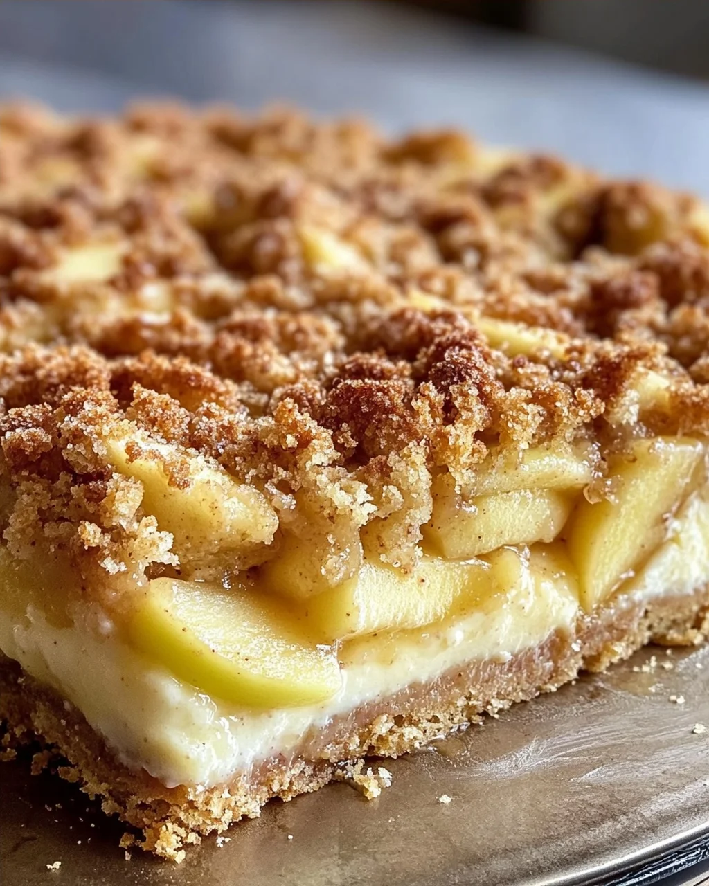 Apfelkuchen vom Blech - mit Pudding und knusprigen Streusel