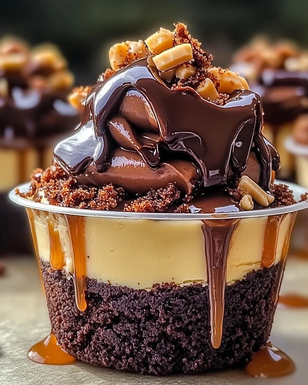 Beladene Brownie-Käsekuchen-Tassen für Schokoladenliebhaber