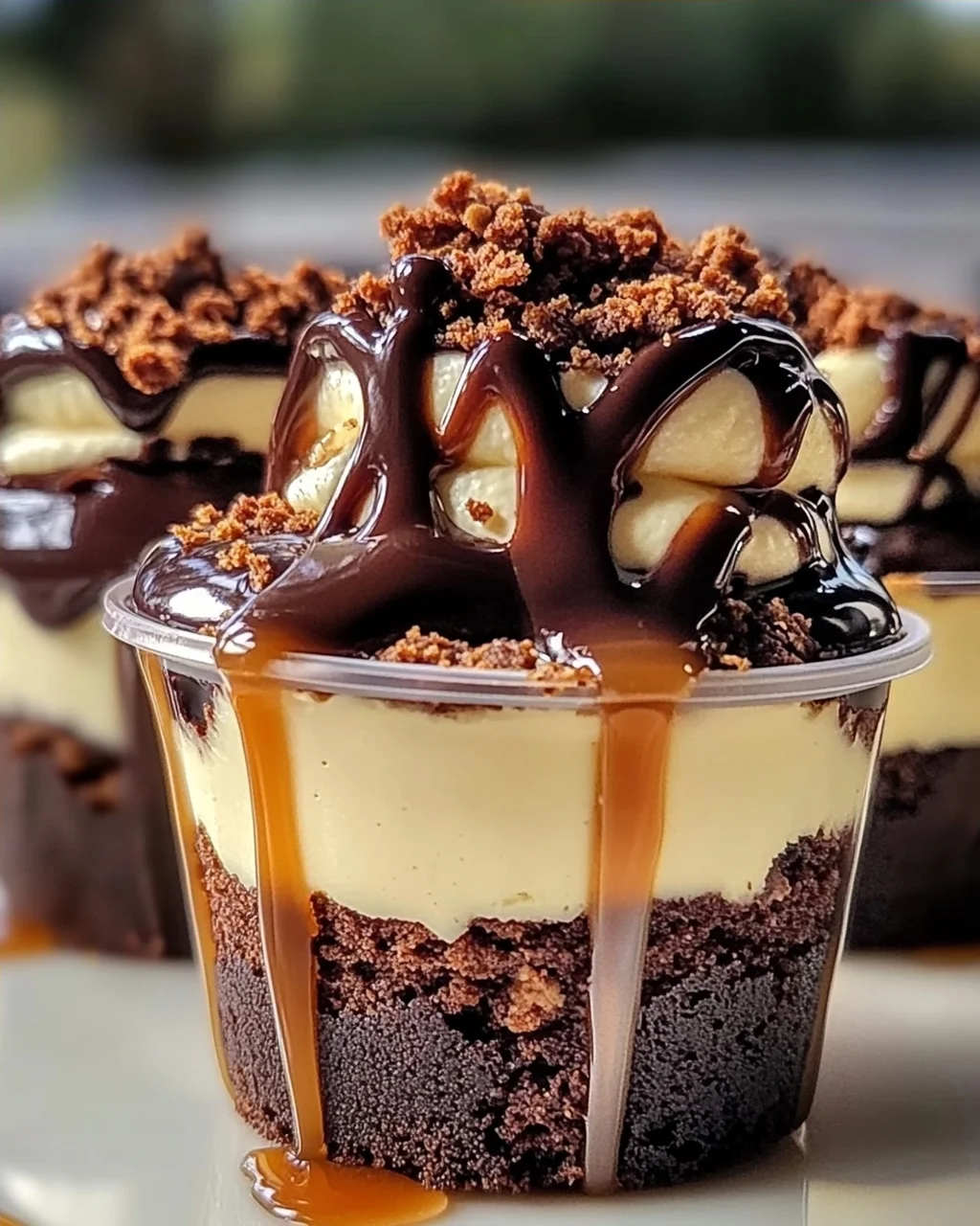 Beladene Brownie-Käsekuchen-Tassen für Schokoladenliebhaber