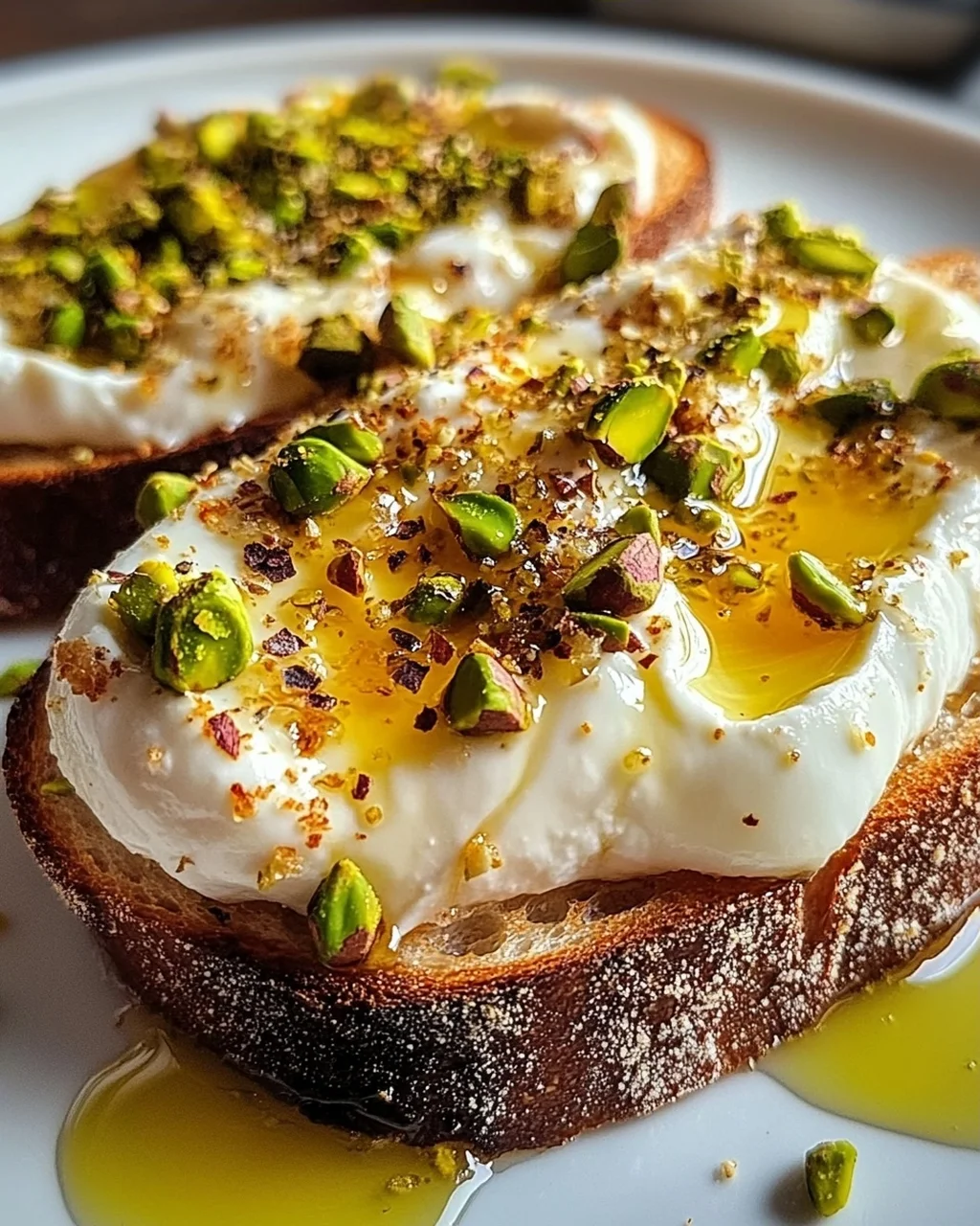 Burrata-Toast mit Pistazien und heißem Honig