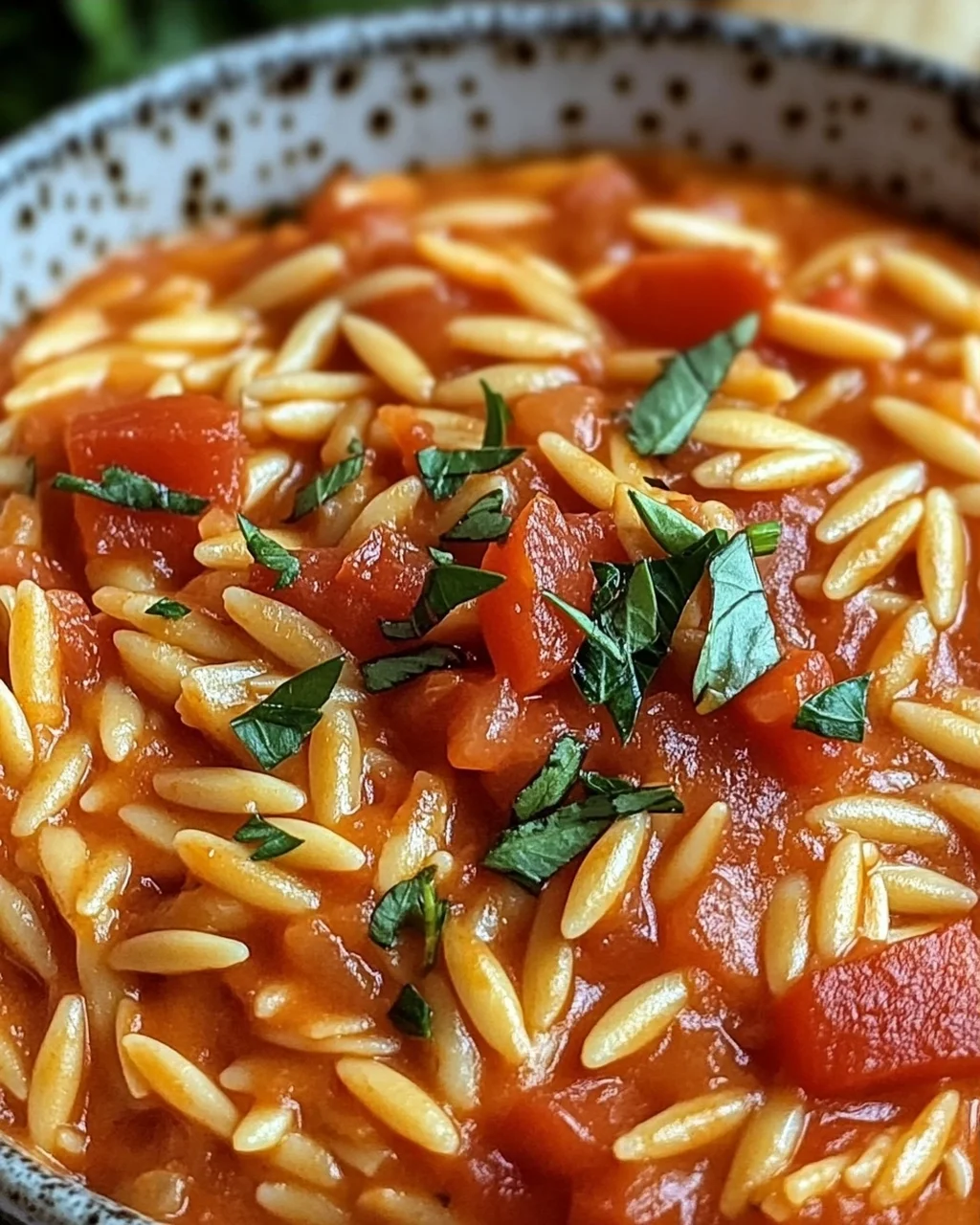 Creamy Vegan Tomato Orzo mit Kokosmilch
