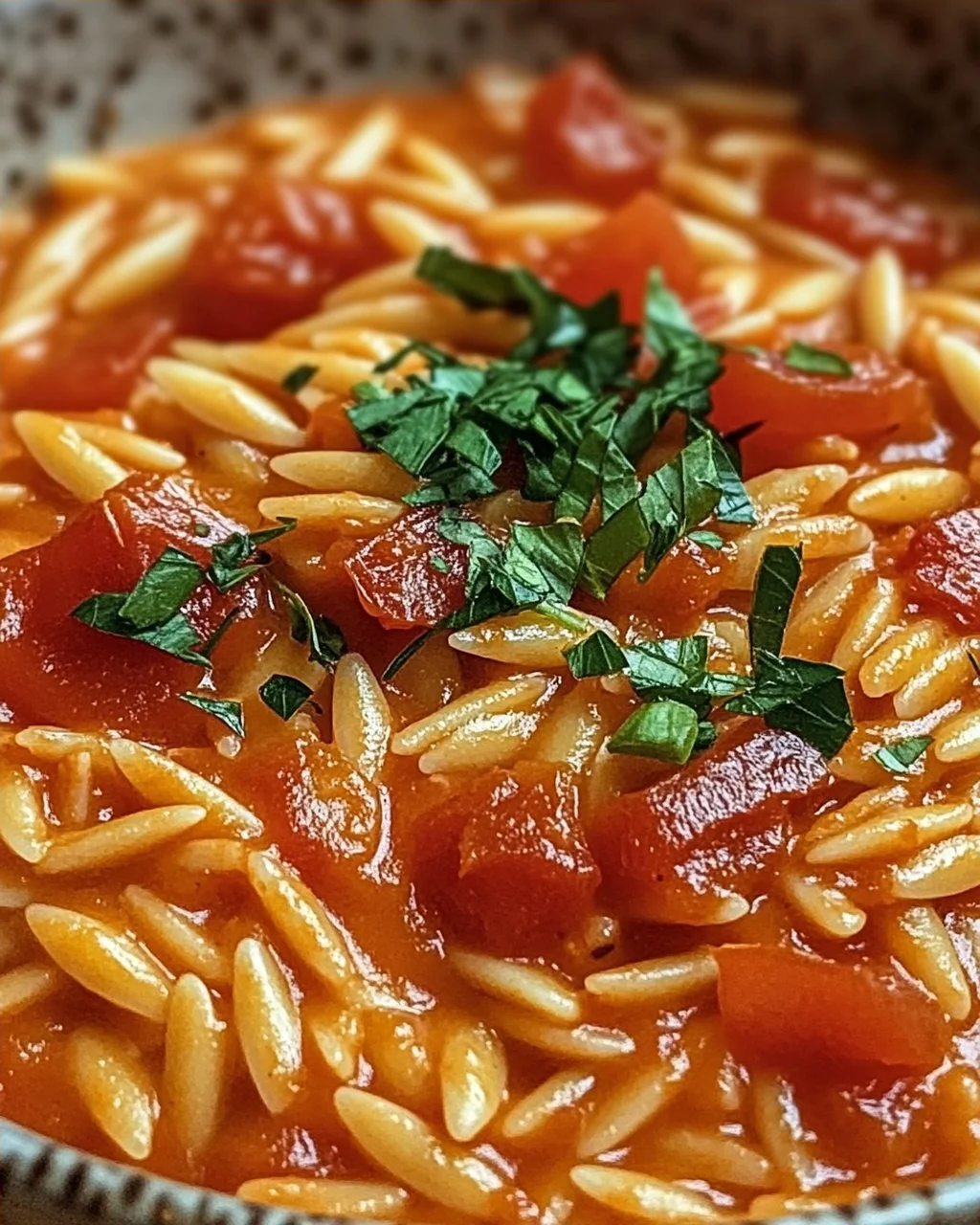 Creamy Vegan Tomato Orzo mit Kokosmilch