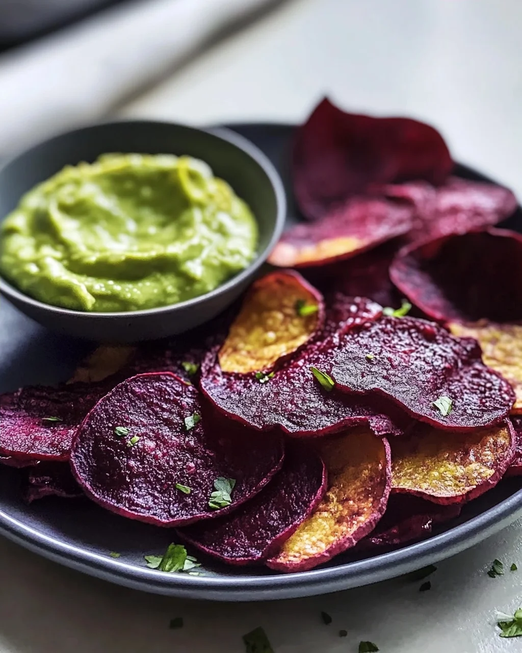 Crispy Rote Bete Chips mit Avocadocreme Dip – Gesund & Lecker!