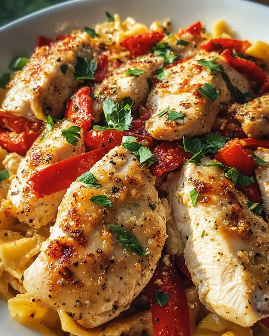 Das Beste Parmesan-Hähnchen mit Gerösteter Paprika