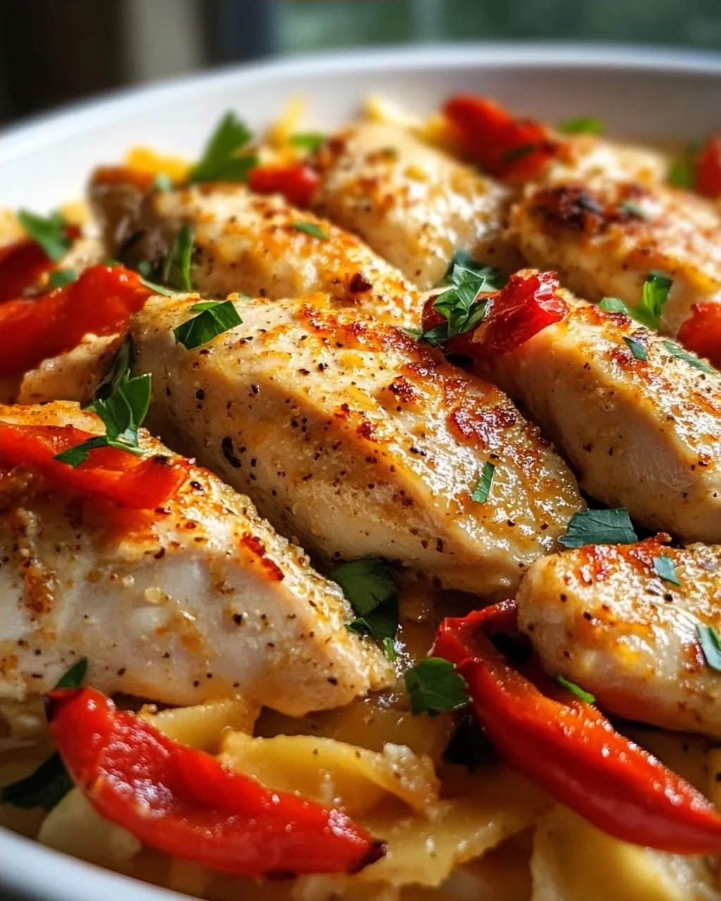 Das Beste Parmesan-Hähnchen mit Gerösteter Paprika