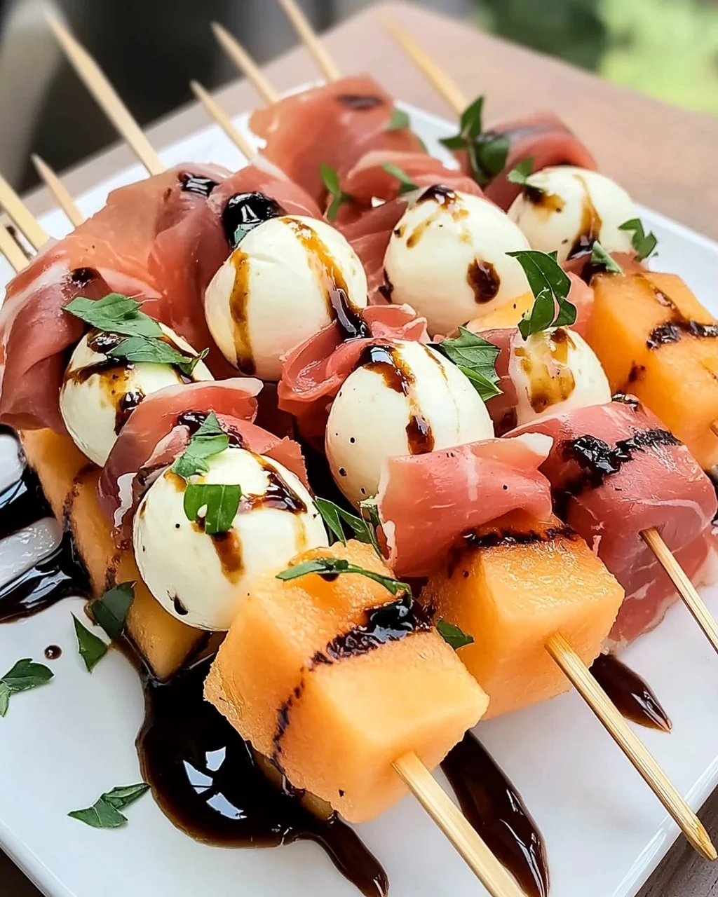 Erfrischende Melonen-, Prosciutto- und Mozzarella-Spieße