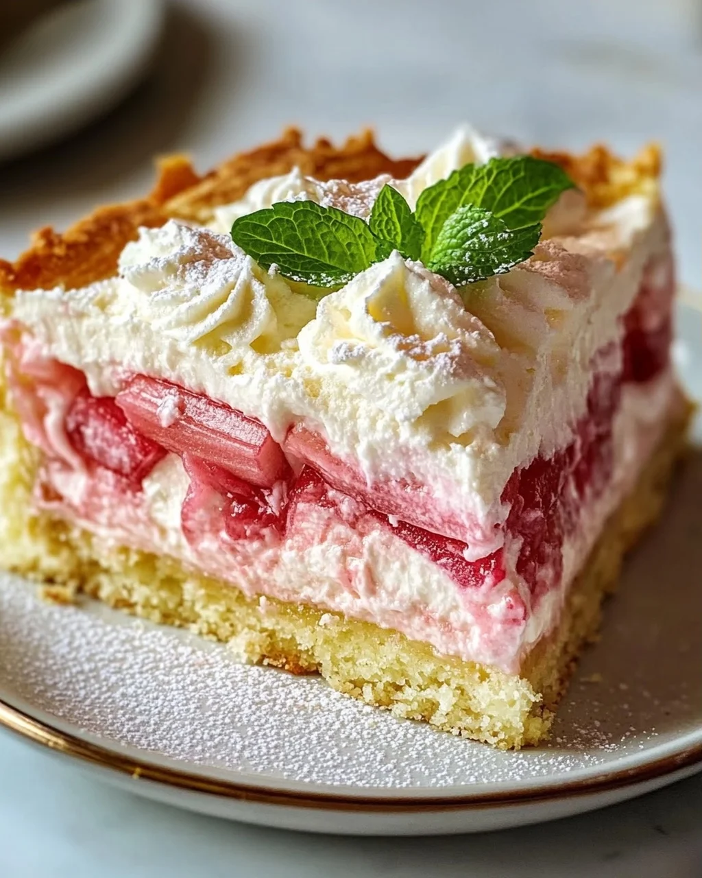 Fluffy Rhubarb Sour Cream Cake with Shortcrust Pastry Recipe