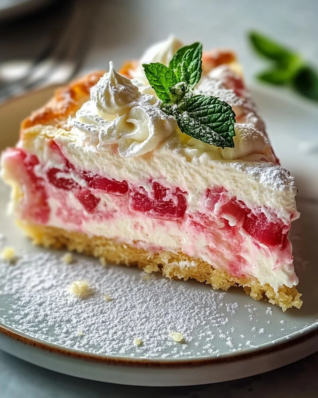 Fluffy Rhubarb Sour Cream Cake with Shortcrust Pastry Recipe