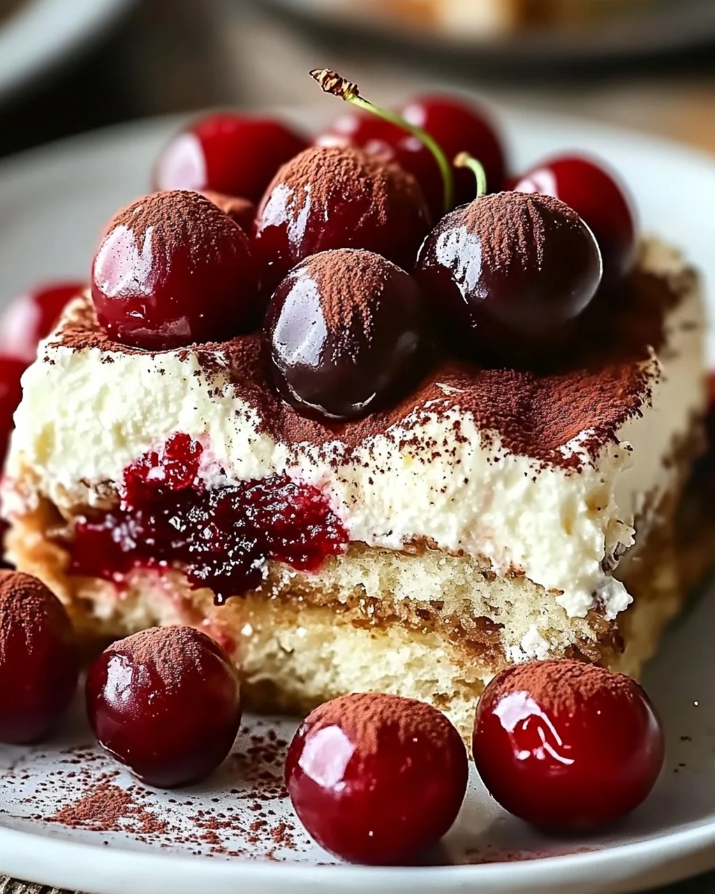 Fruchtiges Kirsch-Tiramisu mit Amaretto-Geschmack (alkoholfrei)