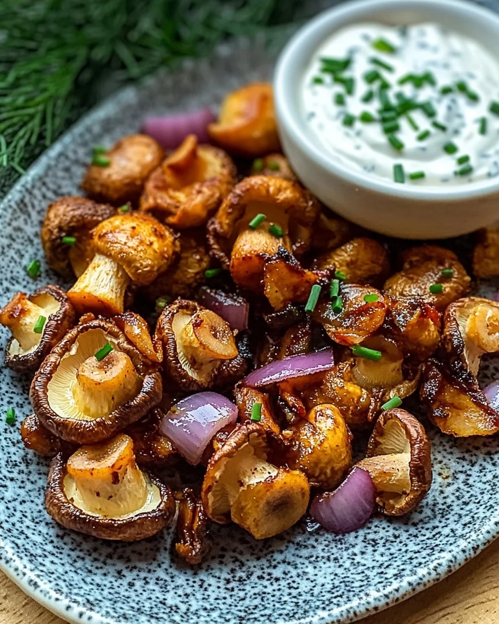 Gebratene Champignons mit Knoblauchdip (Rezept wie vom Weihnachtsmarkt)