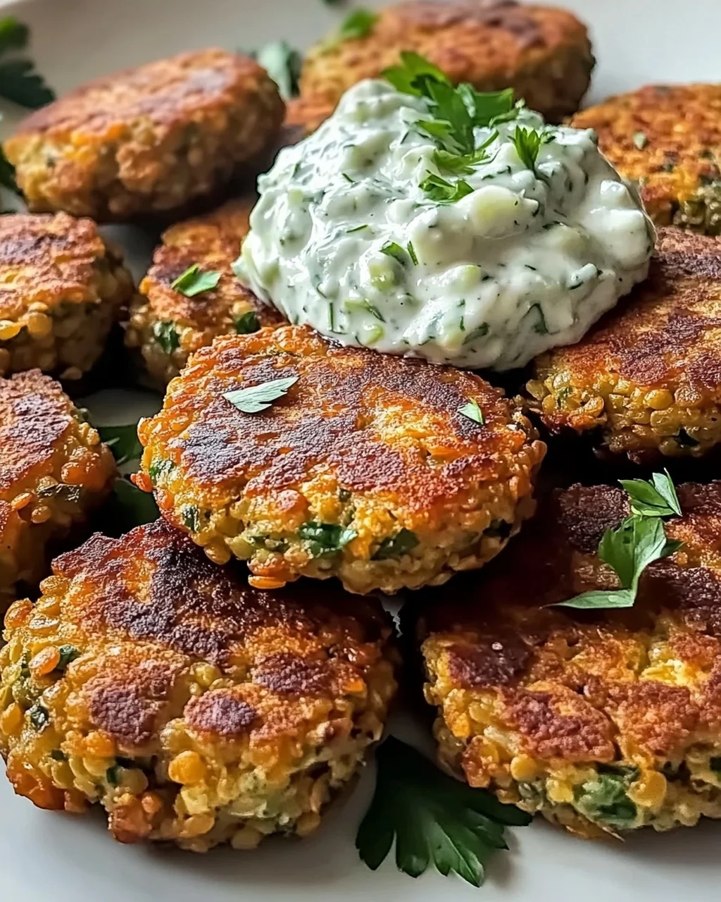 Gebratene griechische Linsenfrikadellen mit Tzatziki Rezept