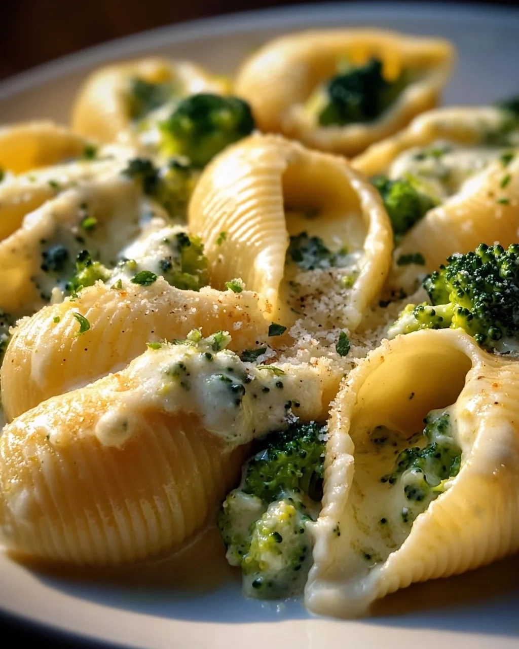 Gefüllte Muschelnudeln mit Brokkoli & Parmesan Alfredo