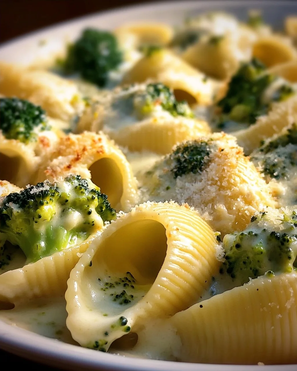 Gefüllte Muschelnudeln mit Brokkoli & Parmesan Alfredo