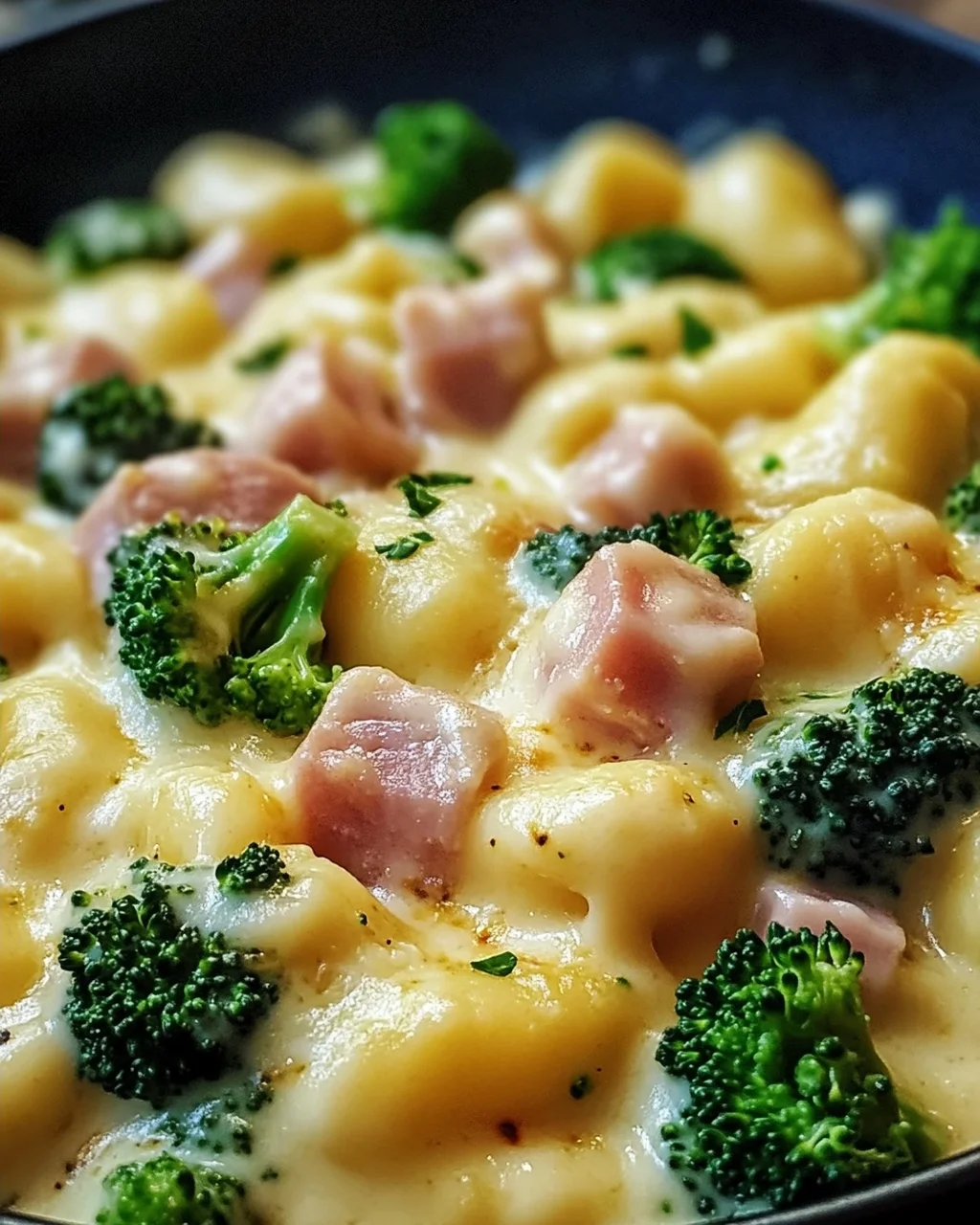 Gnocchi mit Brokkoli und Schinken in cremiger Käsesoße