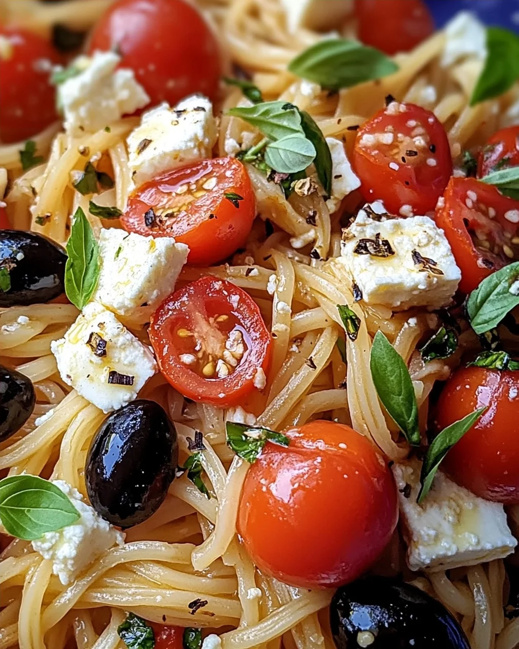 Griechische Reisnudeln mit Tomaten, Feta und Oliven
