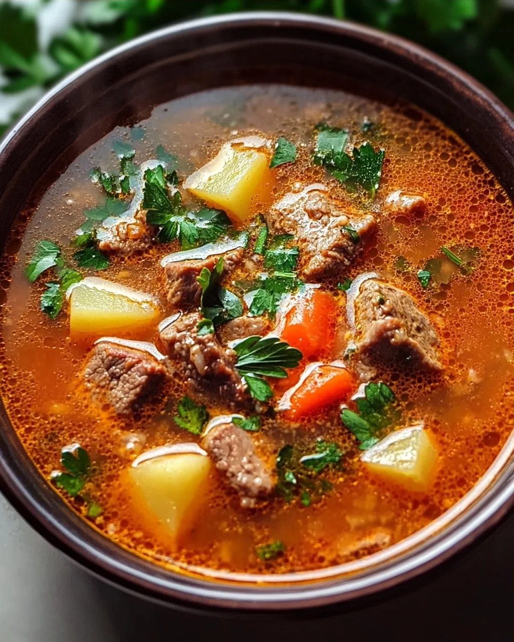 Herzhafte serbische Reisfleischsuppe