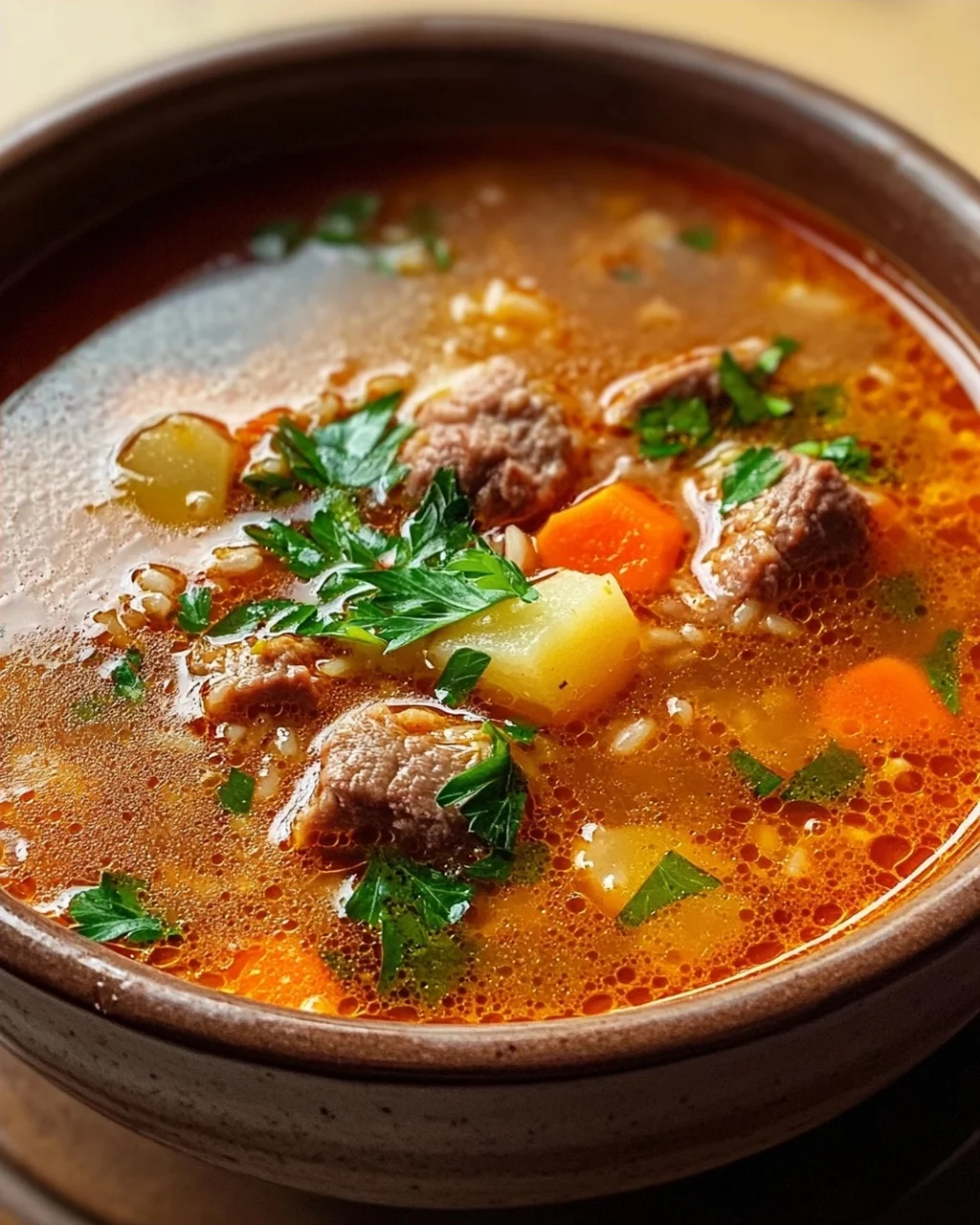 Herzhafte serbische Reisfleischsuppe