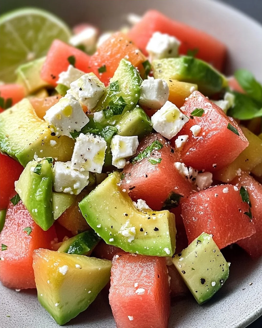 Melonen Feta Salat mit Avocado
