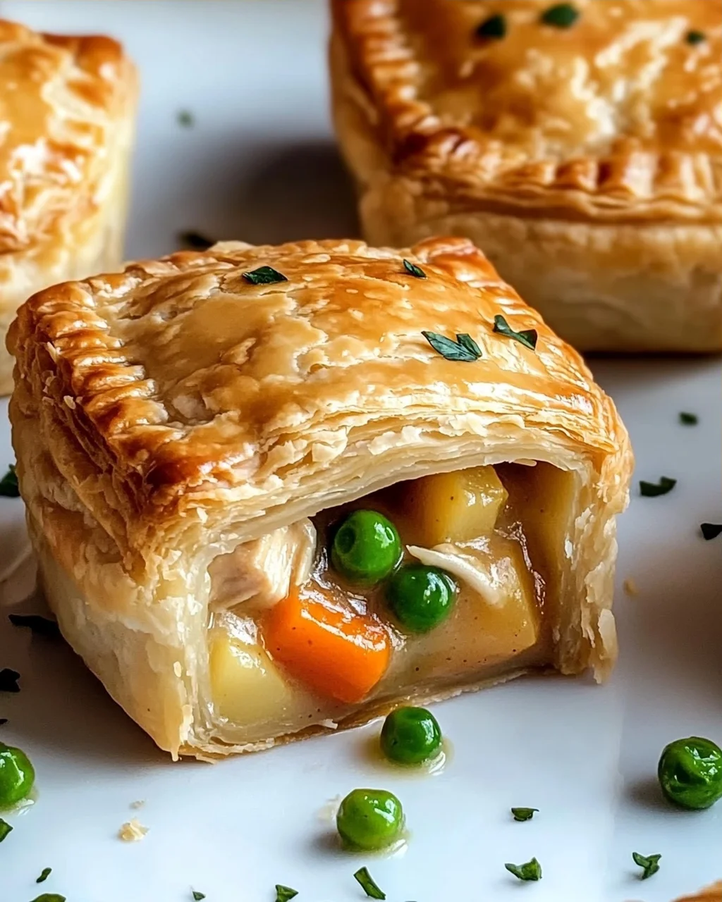 Mini-Hühnchentopf-Pasteten mit Blätterteig genießen