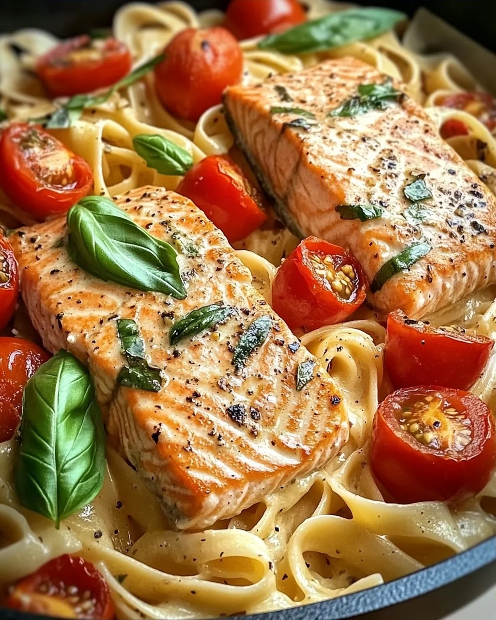 Ofen-Lachs-Pasta mit Tomaten