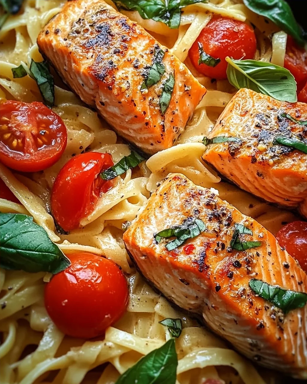 Ofen-Lachs-Pasta mit Tomaten