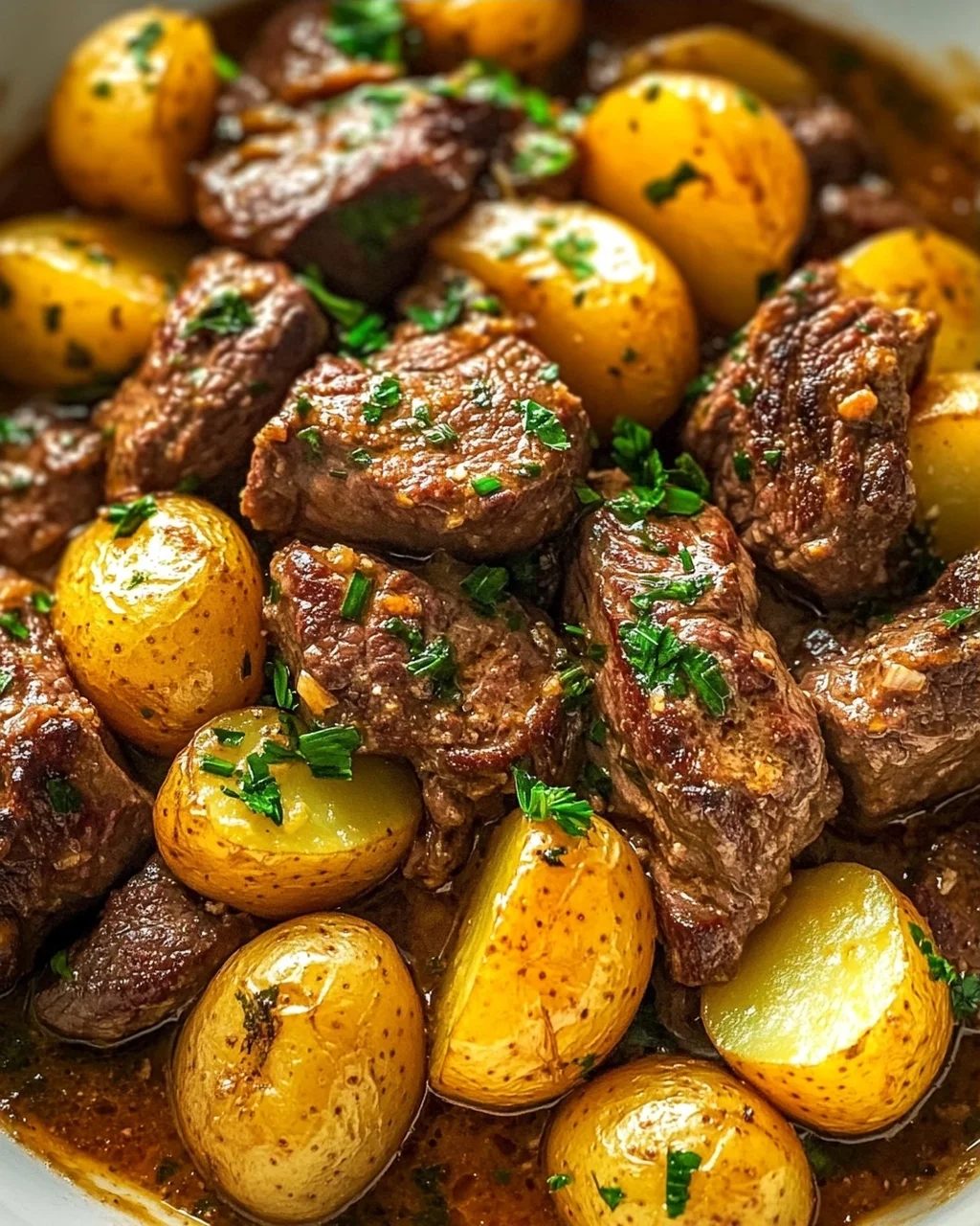 One Pot Slow Cooker Knoblauchbutter-Rindfleisch mit Kartoffeln