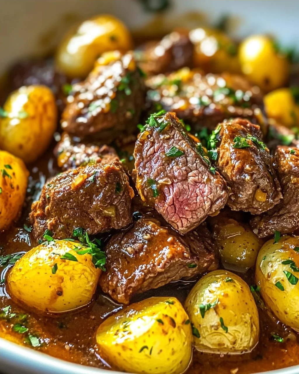 One Pot Slow Cooker Knoblauchbutter-Rindfleisch mit Kartoffeln