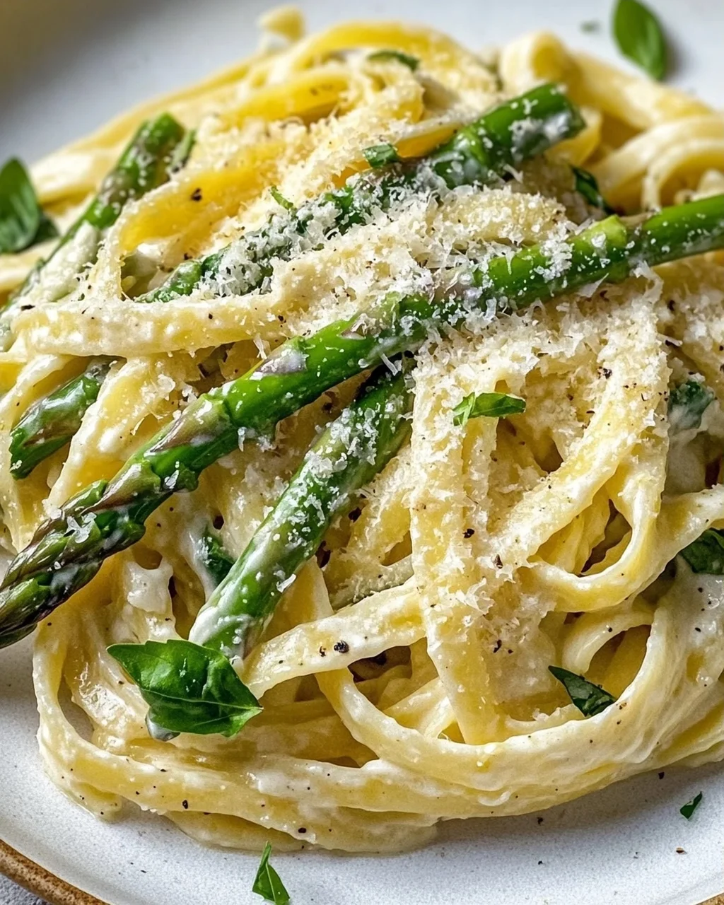 Pasta with Green Asparagus in Lemon Cream and Parmesan
