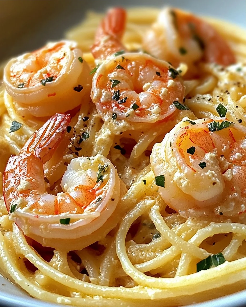 Spaghetti mit Garnelen in Frischkäsesauce