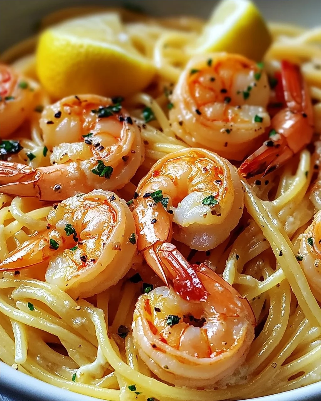 Spaghetti mit Garnelen in Frischkäsesauce