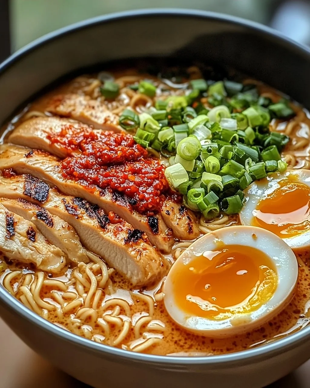 Spicy Chicken Ramen with Creamy Garlic Sauce