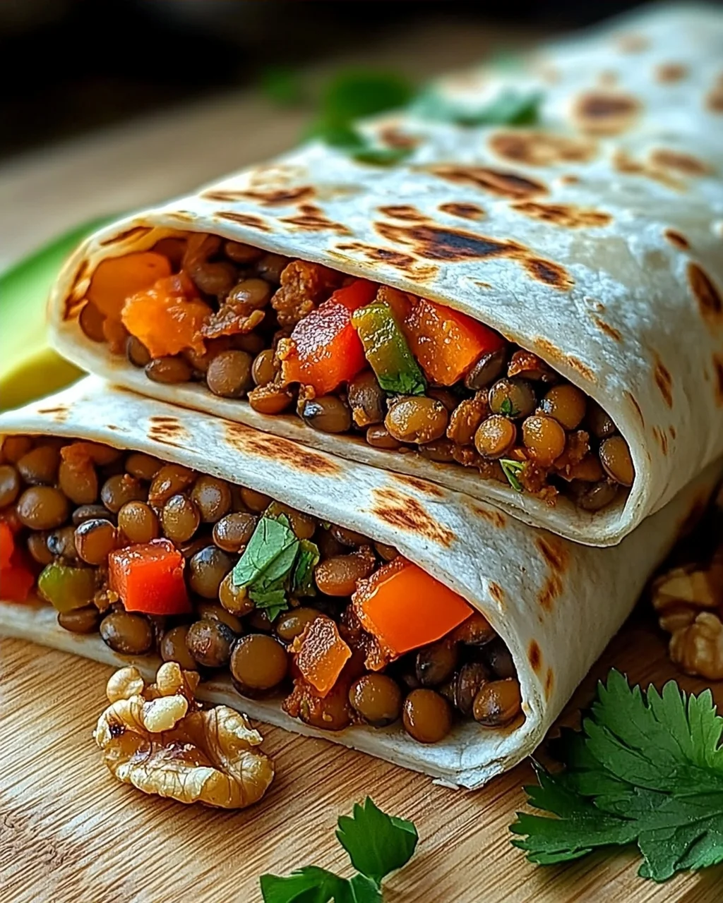 Vegetarische Burritos mit Linsen und Walnüssen